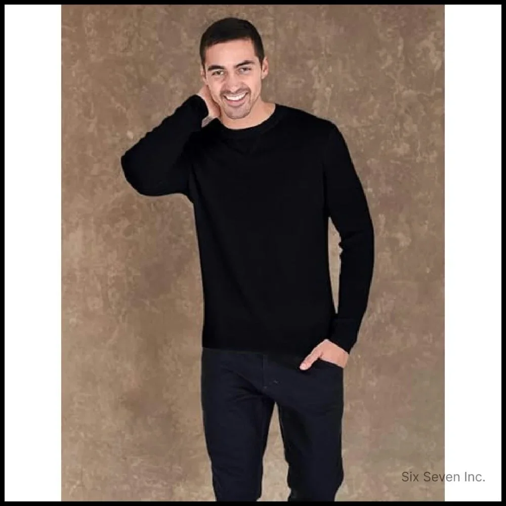 Luxury Cashmere Crewneck Sweater Classic Minimal Tailored Fit Pullover Men